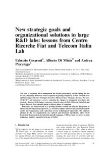 New strategic goals and organizational solutions in large R&D labs: lessons from Centro Ricerche Fiat and Telecom Italia Lab