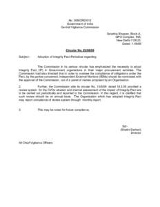 No. 008/CRD/013 Government of India Central Vigilance Commission Satarkta Bhawan, Block-A, GPO Complex, INA, New Delhi.