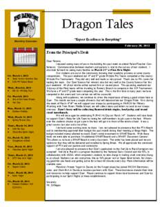 Dragon Tales “Expect Excellence in Everything” Monthly Calendar  February 28, 2013