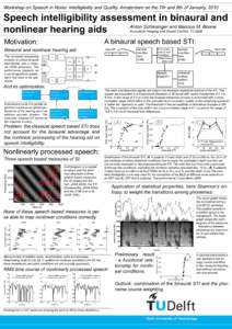 Workshop on Speech in Noise: Intelligibility and Quality, Amsterdam on the 7th and 8th of January, 2010  Speech intelligibility assessment in binaural and Anton Schlesinger and Marinus M. Boone nonlinear hearing aids Aco