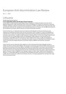 European Anti-discrimination Law Review No[removed]Lithuania Equality body decisions/opinions Law on Citizenship violates the Principle of Equal Treatment