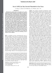 Published online May 25, 2007  Test of APEX for Nine Forested Watersheds in East Texas X. Wang,* A. Saleh, M. W. McBroom, J. R. Williams, and L. Yin (BMPs) now include streamside management zones (SMZs) on intermittent s