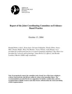 Report of the Joint Coordinating Committee on Evidence-Based Practice