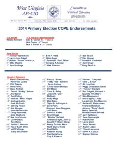 2014 Primary Election COPE Endorsements U.S. Senate U. S. House of Representatives  Natalie Tennant