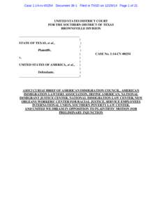 Case 1:14-cv[removed]Document 39-1 Filed in TXSD on[removed]Page 1 of 21  UNITED STATES DISTRICT COURT FOR THE SOUTHERN DISTRICT OF TEXAS BROWNSVILLE DIVISION ______________________________________