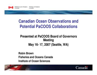 Canadian Ocean Observations and Potential PaCOOS Collaborations