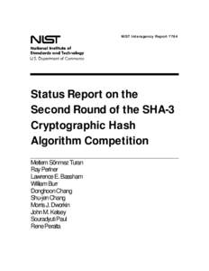 NISTIR 7764, Status Report on the Second Round of the SHA-3 Cryptographic Hash Algorithm Competition
