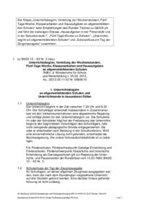 Der Erlass „Unterrichtsbeginn, Verteilung der Wochenstunden, FünfTage-Woche, Klassenarbeiten und Hausaufgaben an allgemeinbildenden Schulen“ setzt Empfehlungen des Runden Tisches zu G8/G9 um und führt die bisherige