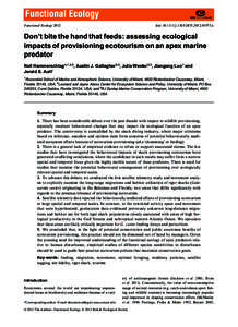 Functional Ecology[removed]doi: [removed]j[removed]01973.x Don’t bite the hand that feeds: assessing ecological impacts of provisioning ecotourism on an apex marine