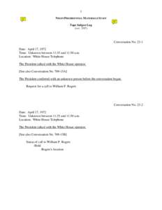 WH Telephone #23: April 17 - May 5, 1972 [Complete Tape Subject Log]