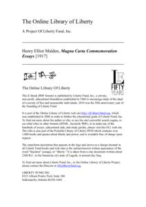 The Online Library of Liberty A Project Of Liberty Fund, Inc. Henry Elliot Malden, Magna Carta Commemoration Essays [1917]