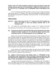 Minutes of the 172nd EXIM Committee meeting for export and import of seeds and planting materials held under the Chairmanship of Additional Secretary (BK), DAC, at[removed]A.M. on 27th December, 2012 in Mahalanobis Room, K