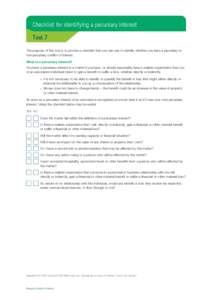 Checklist for identifying a pecuniary interest Tool 7 The purpose of this tool is to provide a checklist that you can use to identify whether you have a pecuniary or non-pecuniary conflict of interest. What is a pecuniar