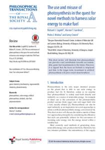 The use and misuse of photosynthesis in the quest for novel methods to harness solar energy to make fuel rsta.royalsocietypublishing.org