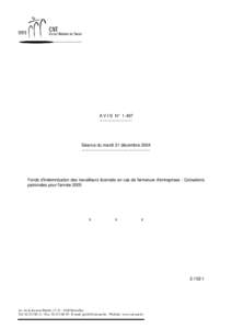 A V I S N° 1.497 ----------------------- Séance du mardi 21 décembre 2004 ------------------------------------------------