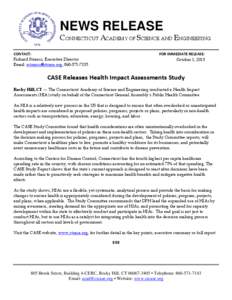 NEWS RELEASE  CONNECTICUT ACADEMY OF SCIENCE AND ENGINEERING