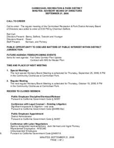 8.  CARMICHAEL RECREATION & PARK DISTRICT MINUTES: ADVISORY BOARD OF DIRECTORS SEPTEMBER 21, 2006 CALL TO ORDER