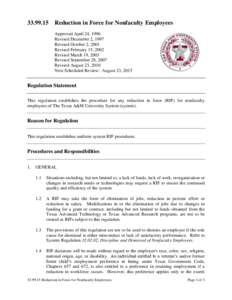 [removed]Reduction in Force for Nonfaculty Employees Approved April 24, 1996 Revised December 2, 1997 Revised October 2, 2001