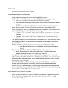 Survey results - Positive overall support for moving forward  Current and potential uses of geodetic data