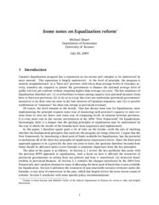 Some notes on Equalization reform∗ Michael Smart Department of Economics University of Toronto July 26, 2005