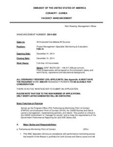 EMBASSY OF THE UNITED STATES OF AMERICA CONAKRY - GUINEA VACANCY ANNOUNCEMENT Rich Roesing, Management Officer