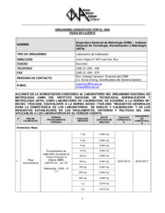 ORGANISMO ACREDITADO POR EL ONA FICHA DE CLIENTE NOMBRE  Organismo Nacional de Metrología (ONM) – Instituto