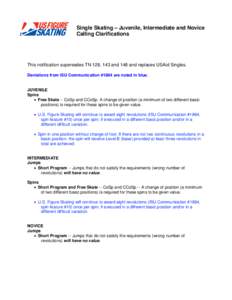 Single Skating – Juvenile, Intermediate and Novice Calling Clarifications This notification supersedes TN 128, 143 and 148 and replaces USAid Singles. Deviations from ISU Communication #1884 are noted in blue.