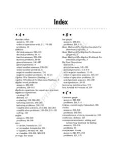 Index •B• absolute value answers, 157–158 order of operations with, 27, 179–181