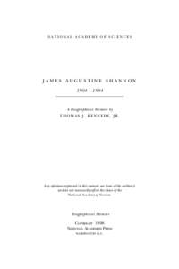 national academy of sciences  J a m e s A u g u s t i n e Sh a n n o n 1904—1994