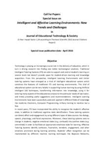 Call for Papers Special Issue on Intelligent and Affective Learning Environments: New Trends and Challenges in