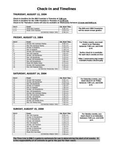 Check -in and Tim elines THUR SDAY, AUGUST 12, 2004 Check -in deadline for the 800 Freestyle is Thursday at 7:00 a.m . Check in deadline for the 1500 Freestyle is Thursday at 11:45 a.m . Check -in for Thursday’s events