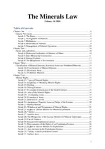 The Minerals Law Febuary 14, 2010 Table of Contents Chapter One ............................................................................................................................ 4 General Provisions ..........
