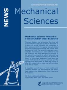NEWS  www.mechanical-sciences.net Mechanical Sciences