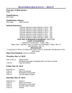 BASS FISHING QUICK FACTS — First year of State Series-: 2009 Classifications: One Class Classification History: