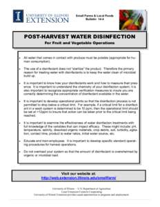 Small Farms & Local Foods Bulletin 14-4 POST-HARVEST WATER DISINFECTION For Fruit and Vegetable Operations