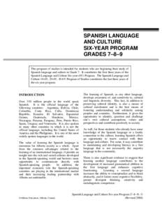 Spanish Language and Culture Grades 7-8-9