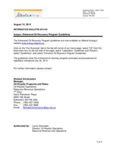 Petroleum Plaza – North Tower 9945 – 108 Street Edmonton, Alberta Canada T5K 2G6  August 14, 2014