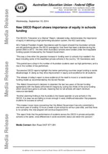 Media Release  Australian Education Union - Federal Office Ground Floor, 120 Clarendon Street, Southbank, Victoria, 3006 Phone : +[removed] Fax : +[removed]