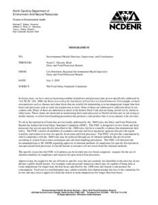 North Carolina Department of Environment And Natural Resources Division of Environmental Health Michael F. Easley, Governor William G. Ross, Jr., Secretary Terry L. Pierce, Director