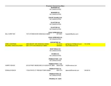 Precinct Committee Man BONNER 89 NO CANDIDATES BONNER 92 NO CANDIDATES CHIEF CHARLO 90