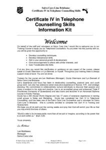 Salvo Care Line Brisbane: Certificate IV in Telephone Counselling Skills Certificate IV in Telephone Counselling Skills Information Kit