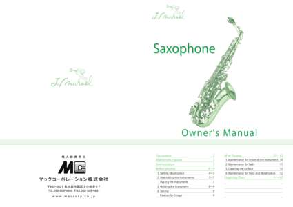 Saxophone  O w n er s M a n ua l Precautions Maintenance goods Nomenclature