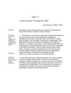 Indian Act / Magistrate / English criminal law / Thuggee and Dacoity Suppression Acts /  1836–1848 / Ceylon Citizenship Act / Law / Aboriginal title in Canada / Canada