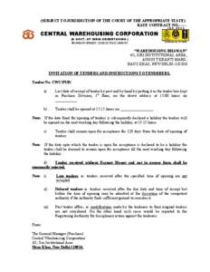 (SUBJECT TO JURISDICTION OF THE COURT OF THE APPROPRIATE STATE) RATE CONTRACT NO[removed]CENTRAL WAREHOUSING CORPORATION (A GOVT. OF INDIA UNDERTAKING ) «[removed]EPABX[removed]FAX[removed]