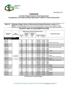November[removed]ADDENDUM to the 2012 Design Values for Wood Construction (a supplement to the National Design Specification® (NDS®) for Wood Construction)