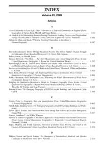 INDEX Volume 61, 2009 Articles A Active Citizenship in Later Life: Older Volunteers in a Deprived Community in England (Focus: Geographies of Aging), Irene Hardill and Susan Baines . . . . . . . . . . . . . . . . . . . .