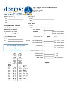 Dairy Business Milk Marketing Cooperative P.O. BoxGreen Bay, WI2697  Milk Production History