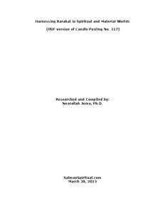 Harnessing Barakat in Spiritual and Material Worlds (PDF version of Candle Posting No[removed]Researched and Compiled by: Noorallah Juma, Ph.D.