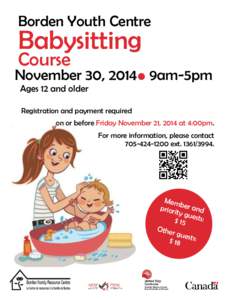 Borden Youth Centre  Babysitting Course  November 30, 2014 9am-5pm