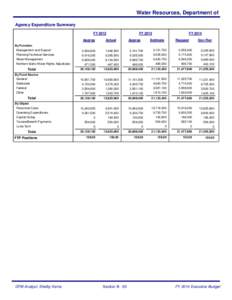Water Resources, Department of Agency Expenditure Summary FY 2012 By Function Management and Support
